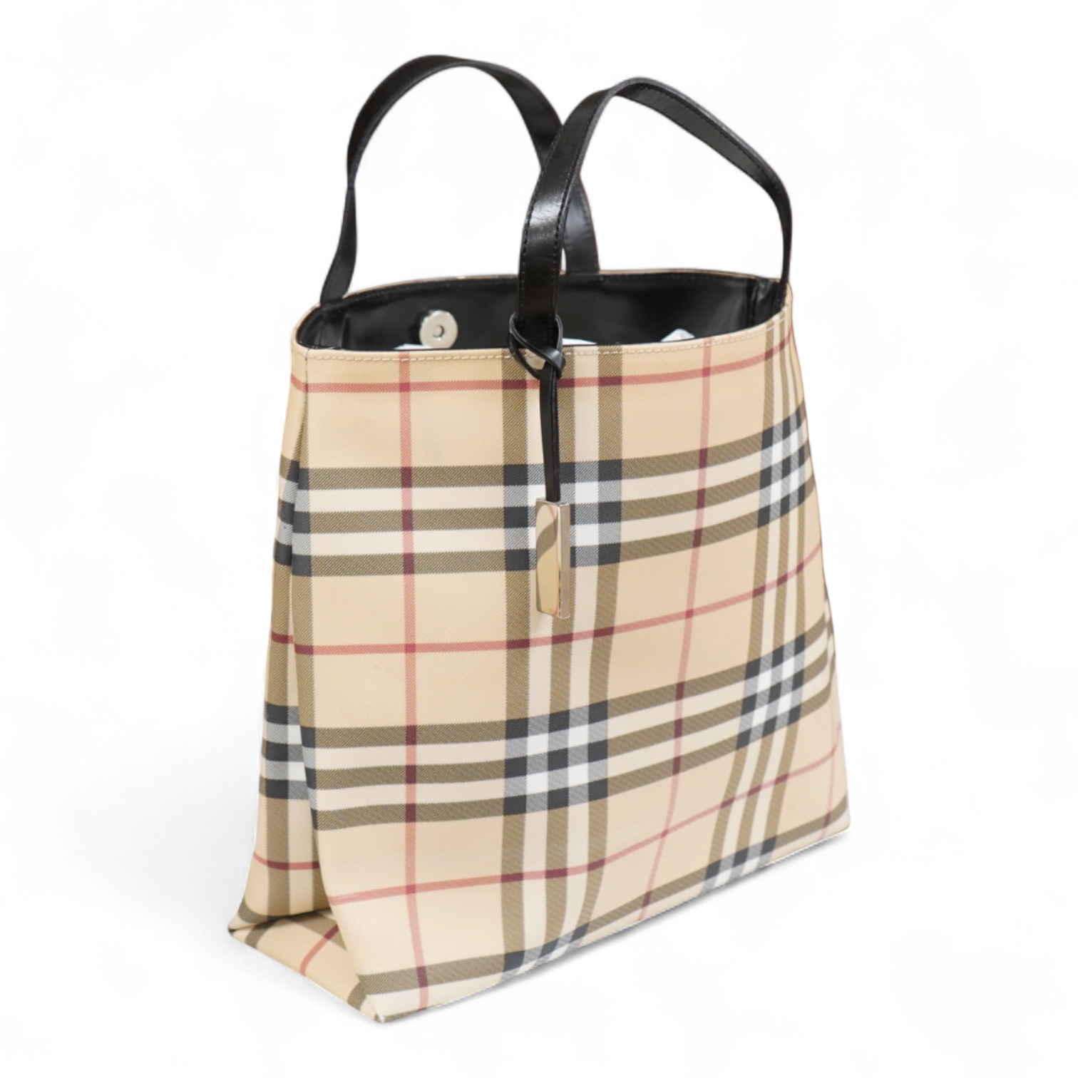 A Burberry handbag with PCV check exterior, 28cm wide
